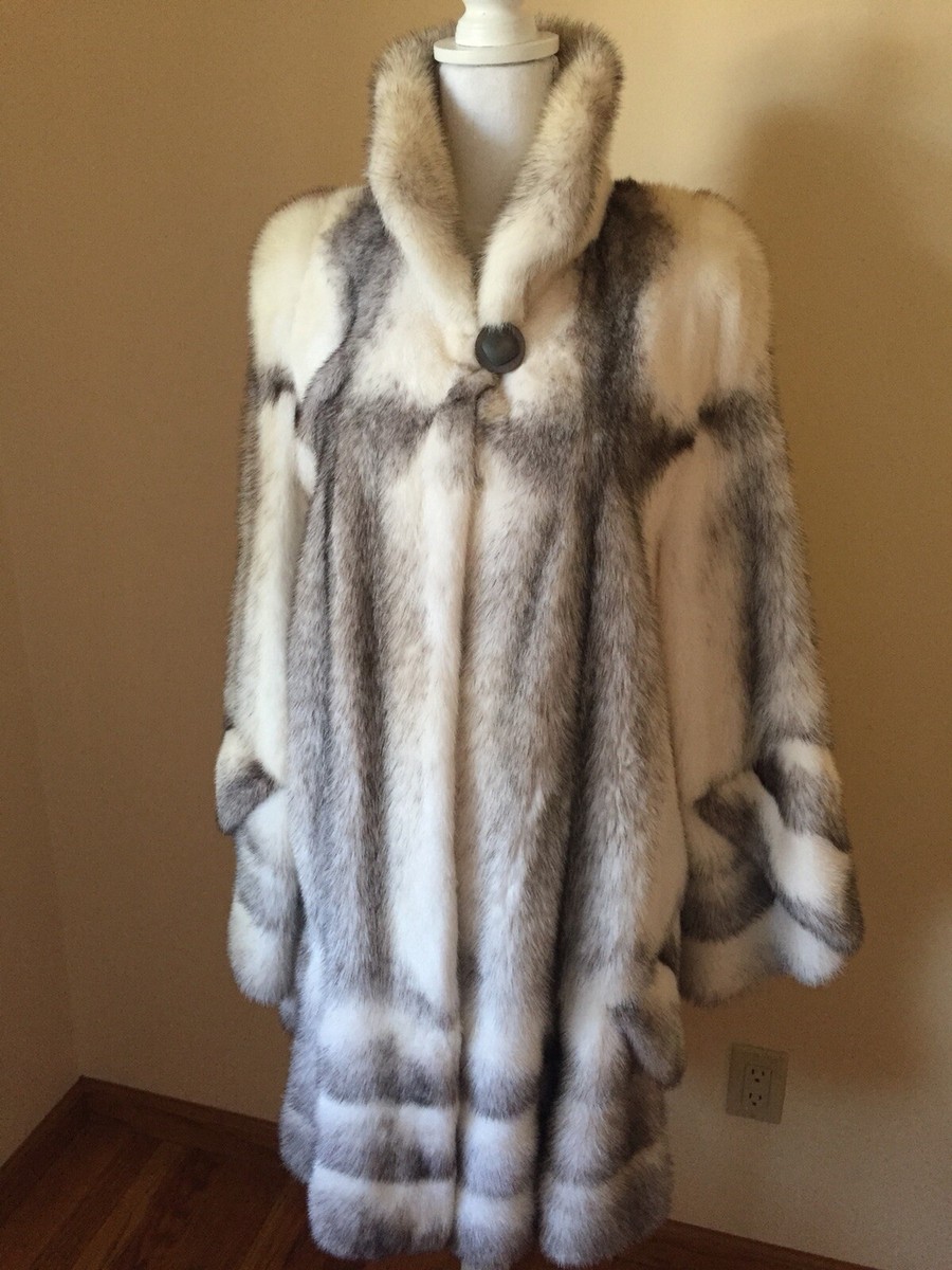 Natural Brown Cross Mink Three-Quarter-Length Fur Coat by
