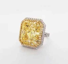 Precious Double Halo Canary Yellow Citrine  White CZ In 935 Silver Party Ring