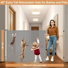 48”  Extra Tall X 115” Extra Wide Pet Gate Retractable Gray Mesh Indoor Outdoor