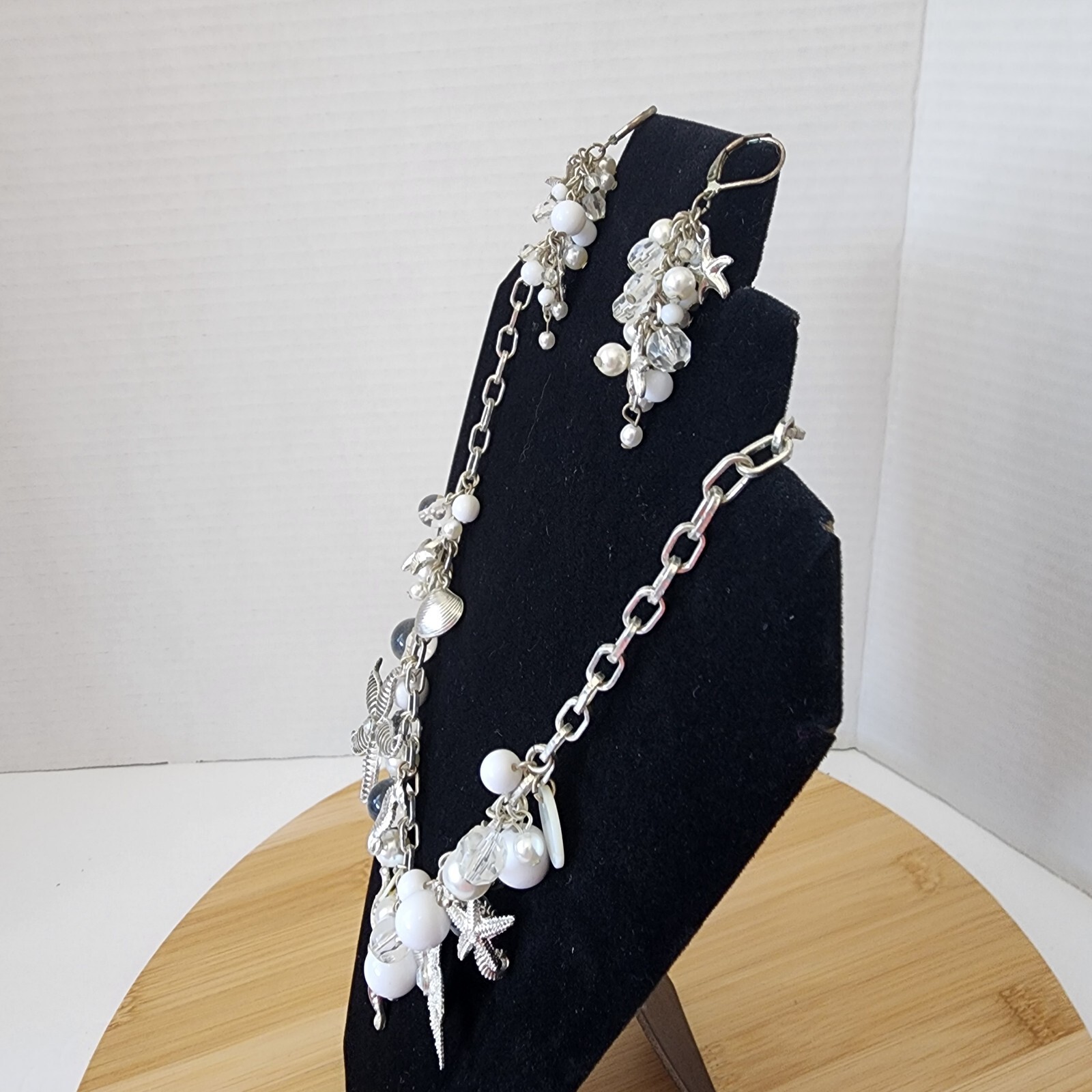 Statement Bib Necklace & Earring Set Silver Tone … - image 5