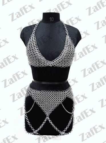 Aluminum Butted Ring Chain mail Bra & Skirt Fantasy Set for Women's and Girls - Afbeelding 1 van 7