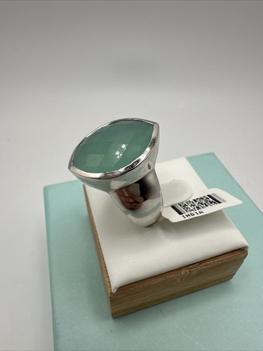 Beautiful Chunky Aqua Chalcedony Sterling Silver Ring Size 6 - Picture 3 of 8