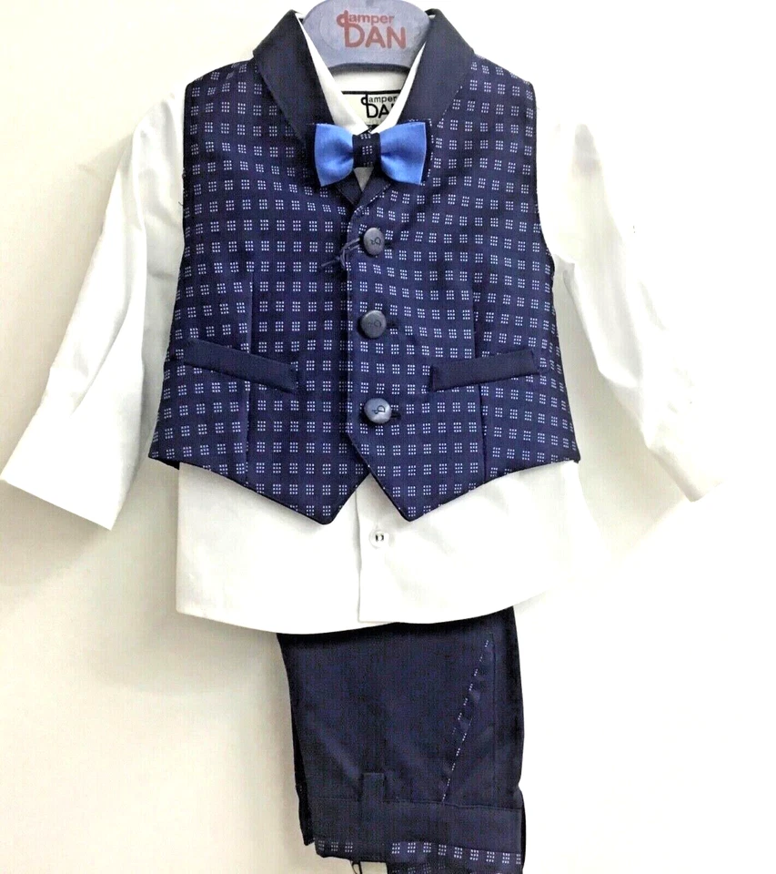 COMPLETO SET ELEGANTE CERIMONIA BATTESIMO BAMBINO BLU MADE IN ITALY 3 MESI - Immagine 2 di 4