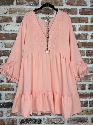 Plus size Peach Lace Crochet Bohemian Tunic Blouse Top Cover-Up Womens 2XL