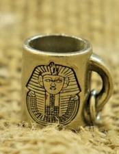 Vintage Copper Mug, Cup Silver Plated Engraved With Egyptian Pharaoh Tutankhamun