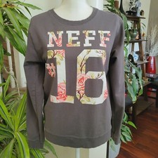 Neff Women's Grey Crewneck Sweatshirt Floral 16 Graphic Sz Med Streetwear READ