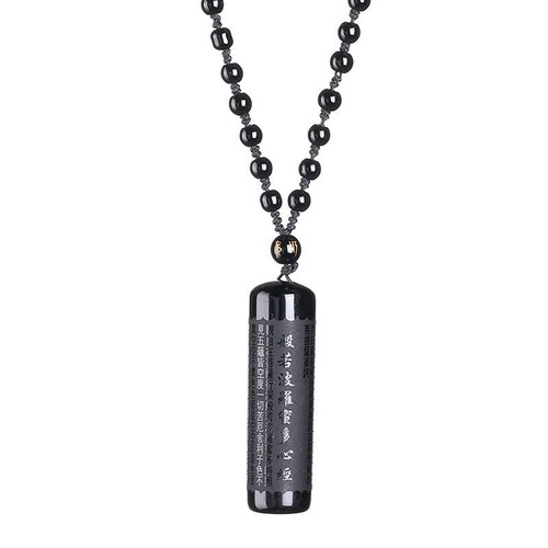 Natural Black Obsidian Buddhism Heart Sutra Pendant Necklace Amulet Gift Jewelry - Picture 2 of 8