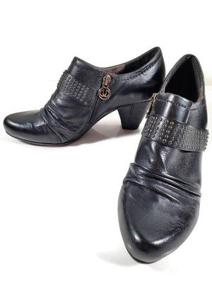 Gerry Weber Ankle Shoe Womens 6 Chunky Wood Heel Side Zip Stud Business Casual