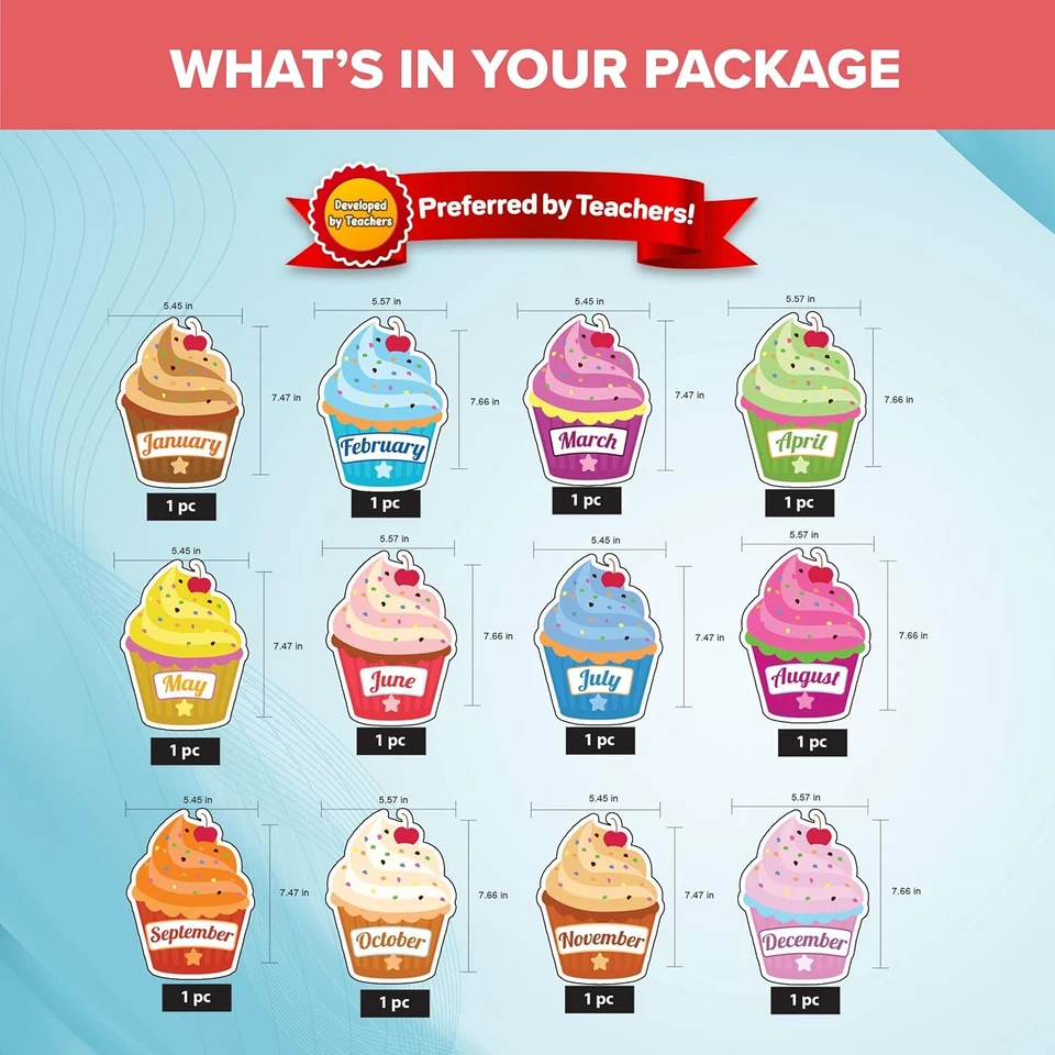 84 Pcs Cupcake Birthday Bulletin Board Set for Classroom - Birthday Chart for... - Image 4 of 4