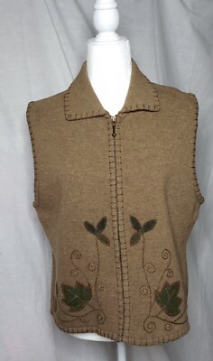 Woolrich Womens Vest Sweater Zip Front Embroidered 100% Lambs Wool