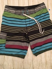 Old Navy Men's Swimming Board Shorts Multicolor Striped Swim Trunks Medium EUC