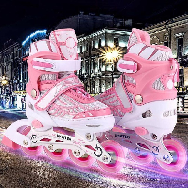 Adjustable Kids Roller Blades Inline Skates Light Up Wheels