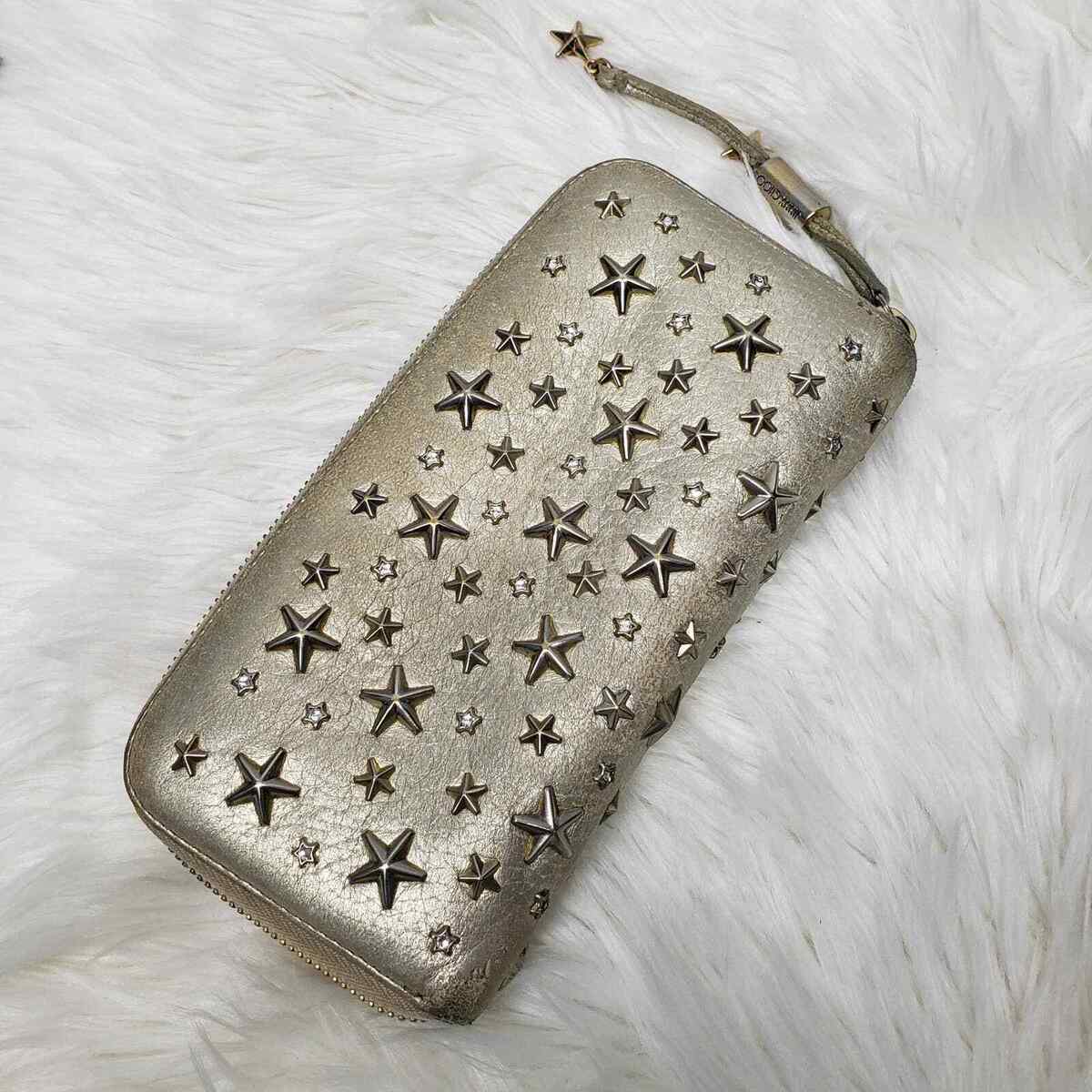 JIMMY CHOO Filipa Star Studded Long Wallet Leather Metal JIMMY CHOO Filipa Star Studded Long Wallet Leather Metal