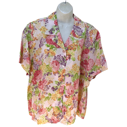Women's Koret Button Up Blouse Size 20W Floral Print Short Sleeves NWT