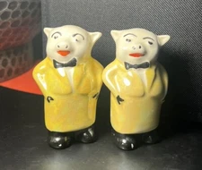 Lusterware Pigs in Tuxedo Yellow Salt & Pepper Shakers Vintage