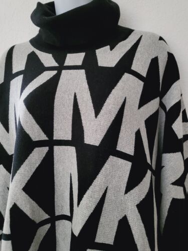 Michael Kors Womens Poncho allover Logo Size S ~ M Black ~Gray - Picture 2 of 4