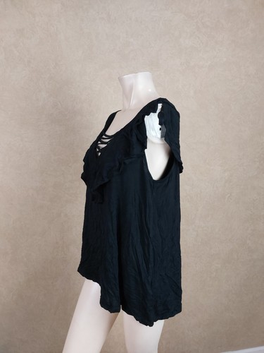 HIPPIE ROSE Womens Black Scoop Neck Sleeveless Casual Top Ruffles Size XL _ R4-1 - Picture 6 of 6
