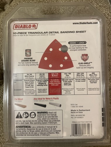 Diablo DCT334120H10G 10Pk 3-3/4 pollici 120 fogli levigatura dettaglio triangolare grana - Foto 2 di 2