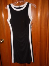 NWT Chaps Medium Petite Black & White Sleeveless Dress $90 Knee Length