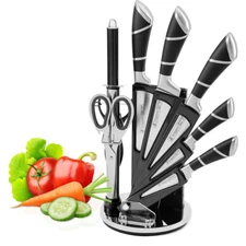 9 Pcs Japan Kitchen Knife Set with Block Carbon Stainless Steel Knives