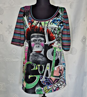 AUTHENTIC DESIGUAL EMBROIDERY LOGO STRIPED MONKEY WOMENS BLOUSE SIZE XL 14