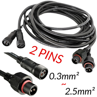 2 Pins Waterproof Power Extension Wire IP67 0.5-10m Plug Socket With Male Female