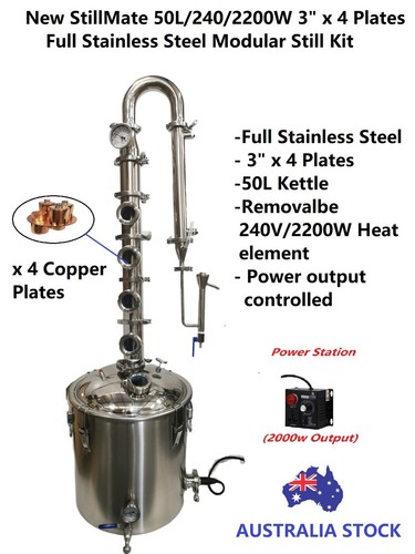 New StillMate 240V/2400W/50L SS304 3"x4 Plate MicroDistillery Power Controlled