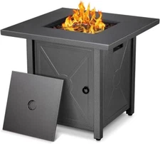 28in Gas Fire Pit Table -50,000 BTU Outdoor Propane Firepit ,Lid