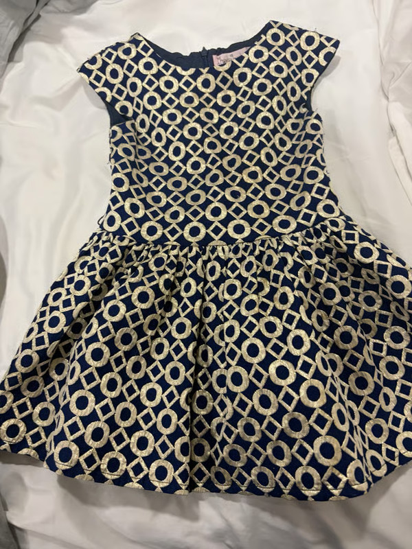 Halabaloo Girls Navy Blue and Metallic Gold Geometric Patterned Dress Size 2T