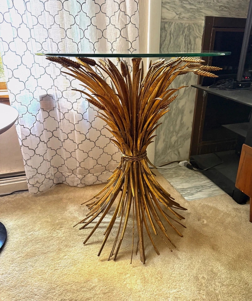 Mesa italiana Mid Century Mod Coco Chanel estilo gavilla de trigo metal dorado Foto 2 de 4