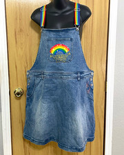 SpongeBob SquarePants Women s Blue Denim Overall Skirt Rainbow Straps 1X