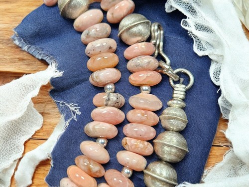Sterling NAVAJO Pearl Rhodochrosite Native Bench Beads Necklace VTG Silver 19" - Picture 10 of 10