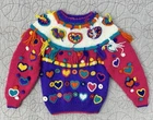 Rachel’s Kids Vibrant Rainbow Heart Fringe Knit Yarn Sweater Little Kids Size 3