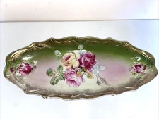 Antique Wheelock & Co Germany “California Rose” Ruffled Gold  Edge Vintage Dish