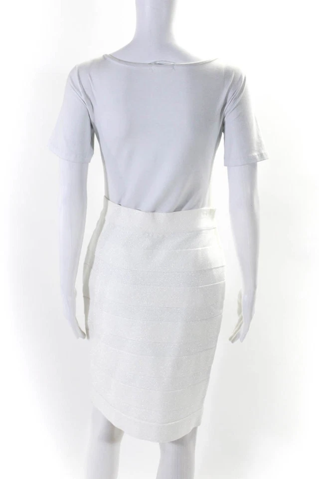 Alaia Womens Knee Length Metallic Stretch Knit Pencil Skirt White Size Large - Image 3 of 4