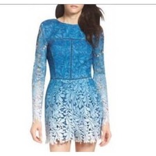 NWT Adelyn Rae Women  s Small Blue Ombr  Lace Overlay Romper