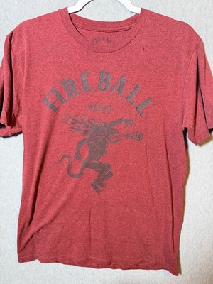 Vintage Fireball Whisky Dragon T-Shirt Men's Medium Red Graphic Tee Liquor Promo