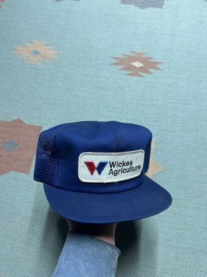 #ad Vintage k products brand trucker hat mesh cap Wickes Agriculture patch blue USA $25.00