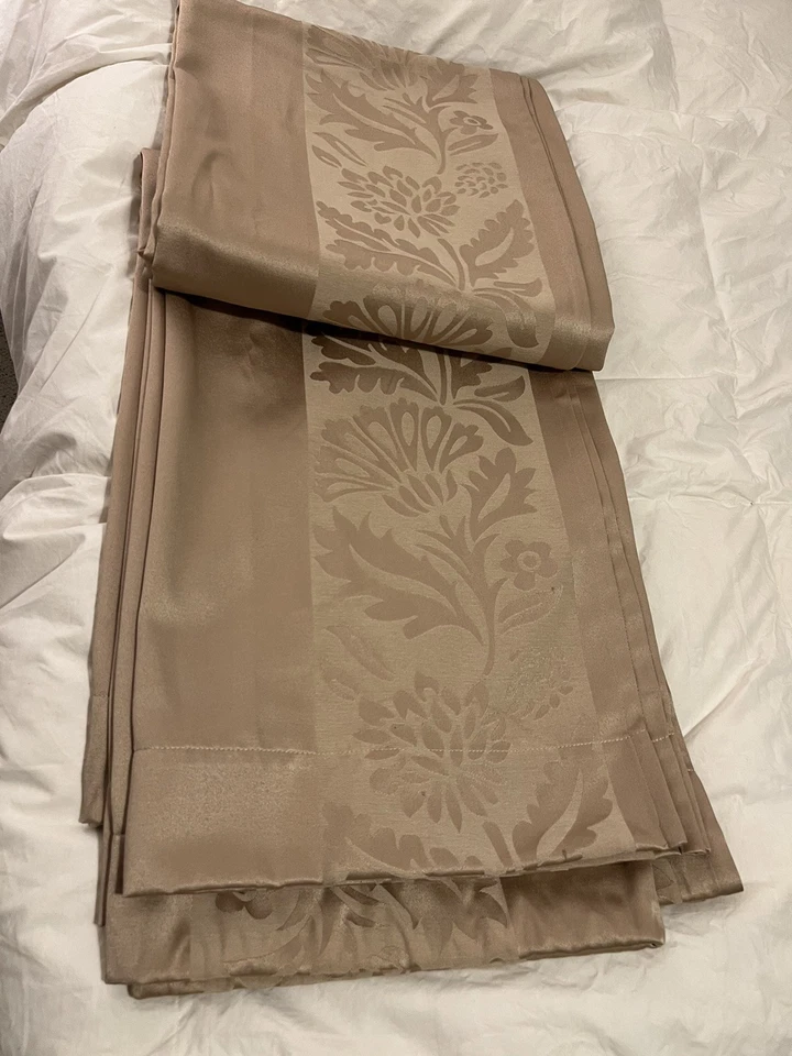 Set Of 2 World Market Curtains Poly Cotton Blend Tan With Leaves Damask - Image 2 of 4