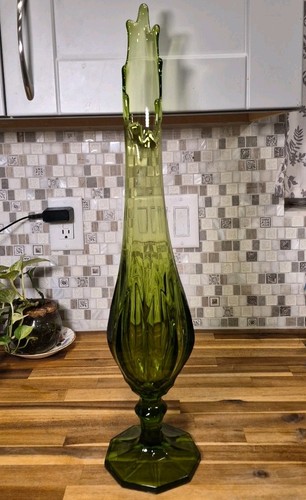 Vintage MCM Large 23” LE Smith Green Dominion Footed Swung Vase