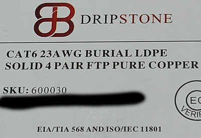 Dripstone 600030 23/4P F/UTP Cat6 550MHz Shielded Direct Burial CMX Cable /100ft