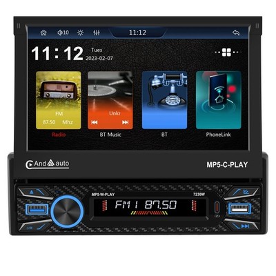 7' Single 1 DIN Flip Out Car Stereo Radio Apple Carplay Android Auto Automatic