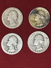 Lot of 4  -  Assorted Worn 34-42 Silver WASHINGTON Quarters  -  90% Silver