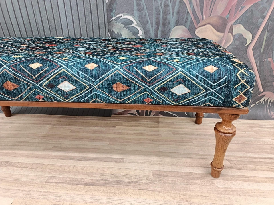 Pouffy bench, Piano Bench, Sitting bench, upholstered bench, Wood work bench - Image 3 of 4