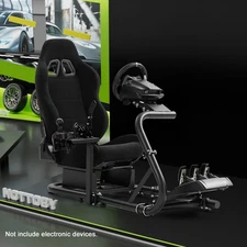 Hottoby Racing Simulator Cockpit Semi Open With Black Seat Fits For Thrustmaster