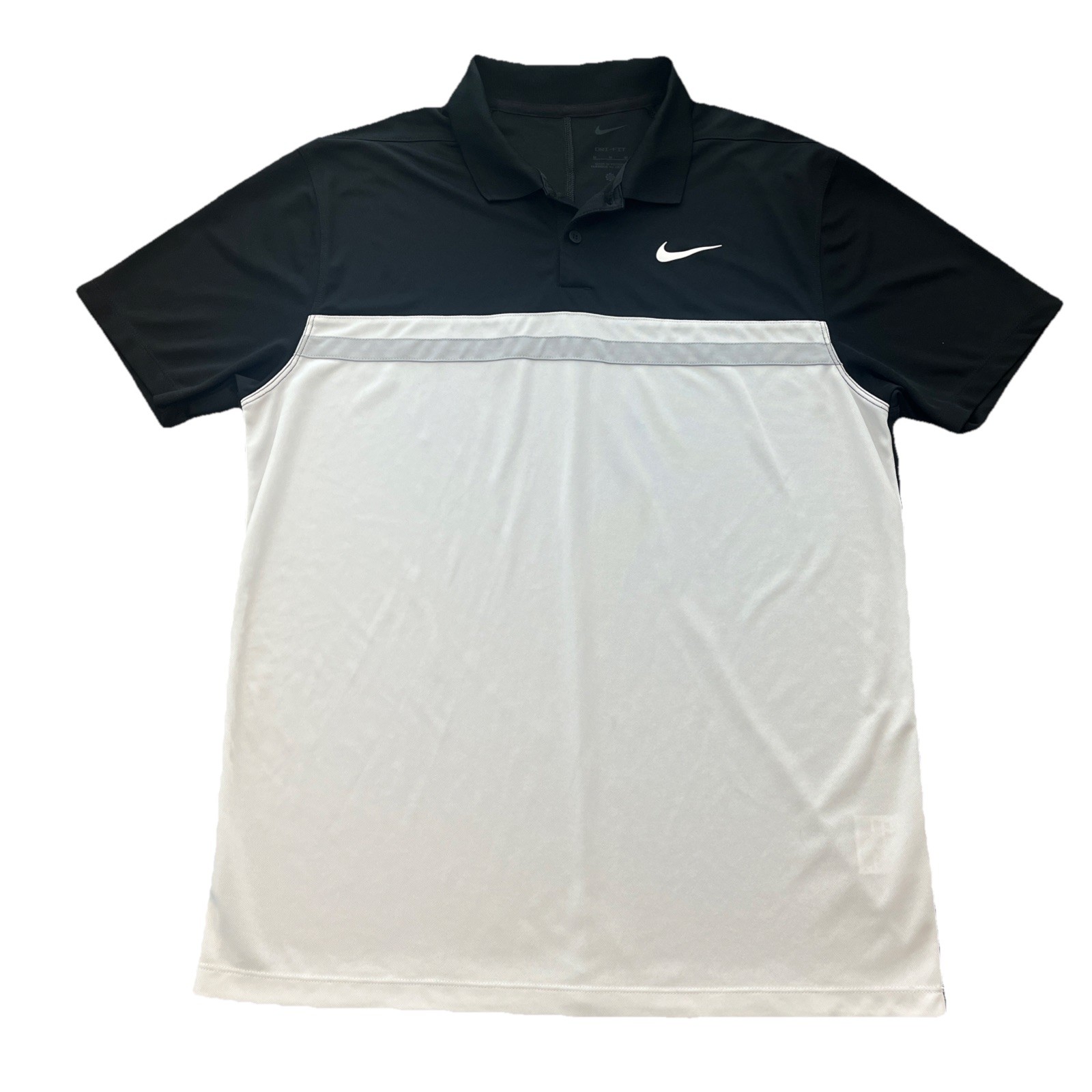 Nike Dri Fit Men's Size Medium Short Sleeve Gray/Black Polo Golf Shirt Polyester