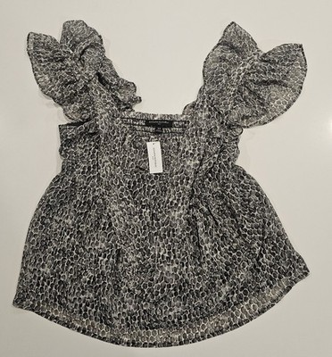 Banana Republic Women's Black Print Flutter Sleeve Blouse Size XS