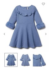 Janie and Jack Girls Blue Knit Dress with Faux Fur Cuffs Size 7