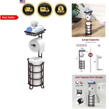 Toilet Paper Holder Stand Dispenser Storage Shelf Free Standing Bronze