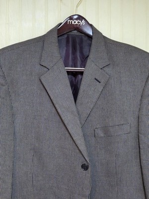 Parisian Silverstone Blazer Mens 48L Gray Micro Check 3 Button Wool Silk Italian